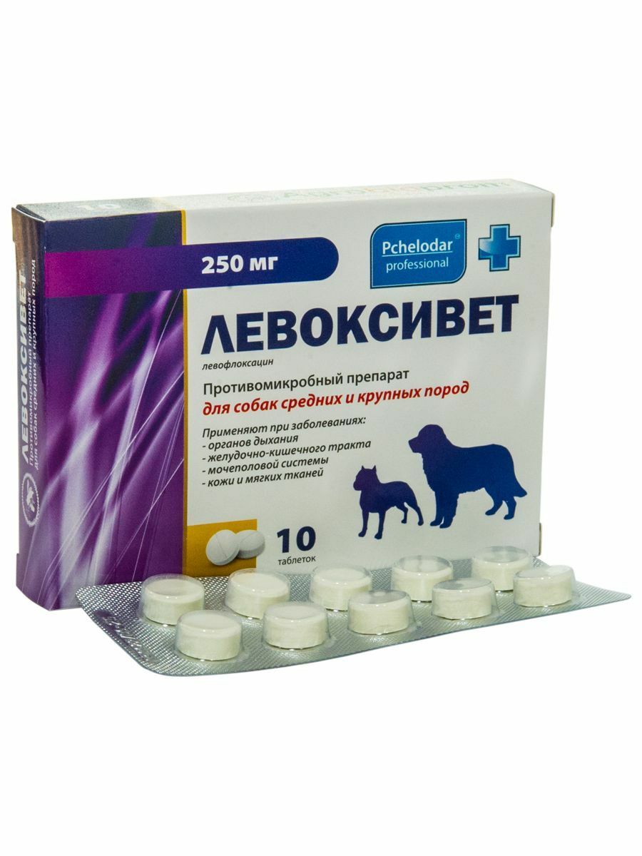 Левоксивет 250мг (противомикробный препарат, для собак средних и крупных пород) Левоксивет 250мг (противомикробный препарат, для собак средних и крупных пород)